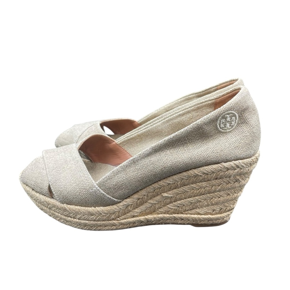 Tory Burch Cream Beige Espadrille Filipa Wedges 8 B Neutral Coastal - Picture 4 of 8